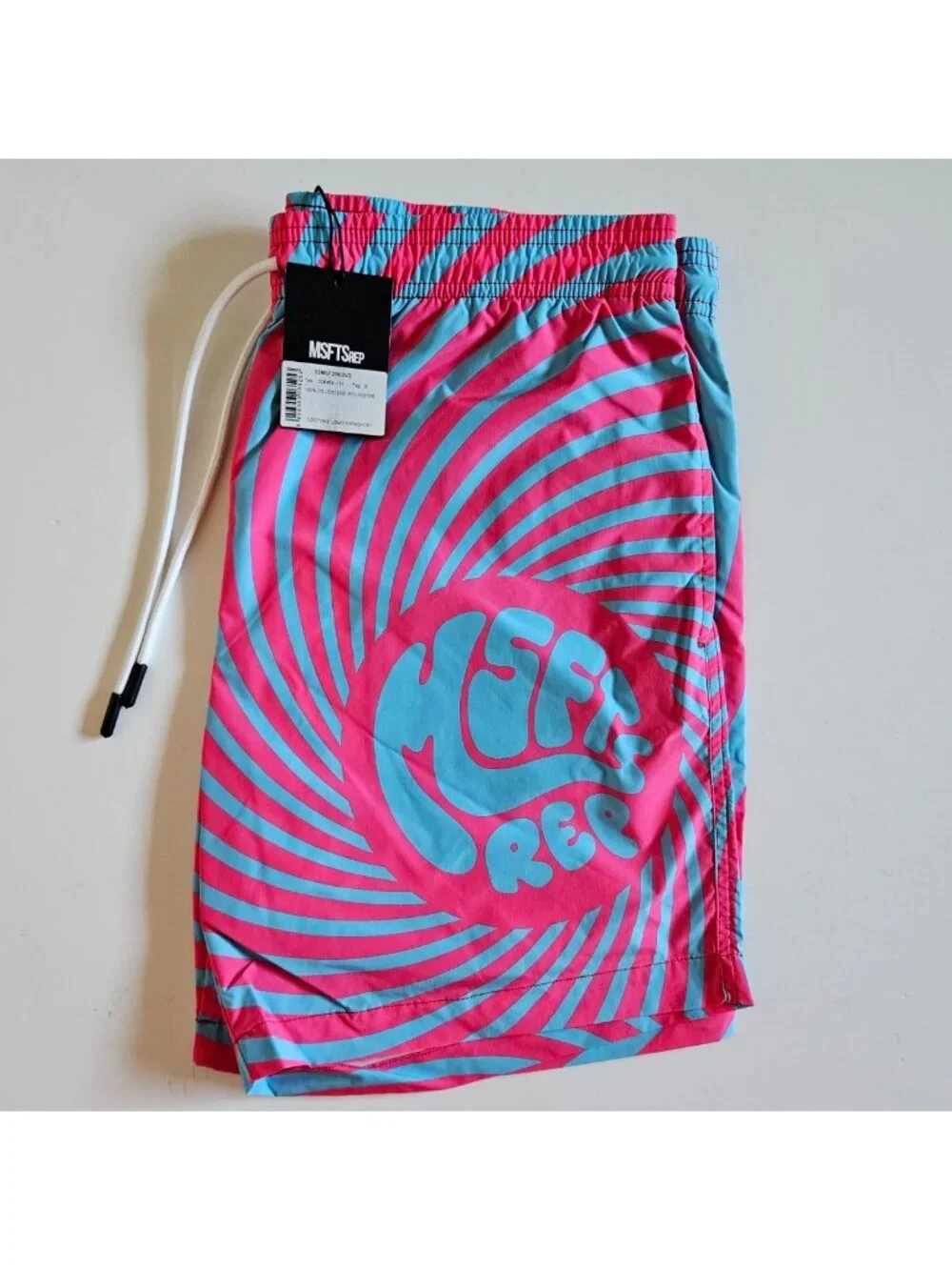 NWT MSFTSrep Costume Uomo Men's Psychedelic Swim Trunks Pink Blue Small S
